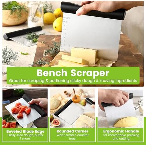 Spring Chef Stainless Steel Dough Blender & Bench Scraper Set, Black
