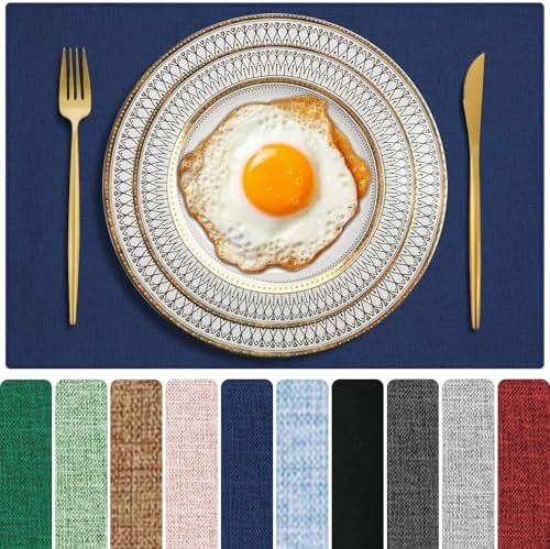Cloth Placemats Set of 6, Cotton Linen Blend Place Mats, Navy Blue