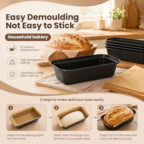3 Pack Loaf Pan with Liners Set, Carbon Steel Bread Loaf Pan
