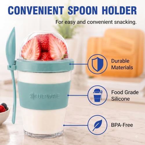 Ultimate Yogurt Parfait Cups with Lids and Spoon, 4 Pack, 20 oz (16+4)