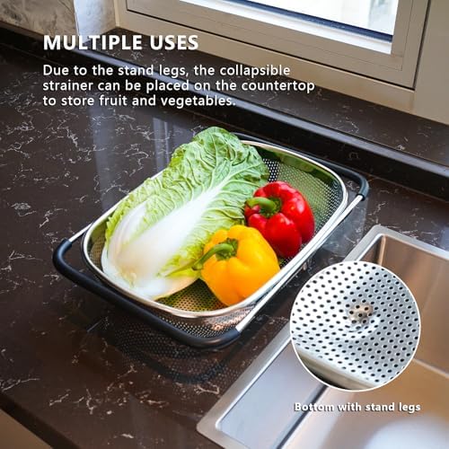 Over the Sink Metal Strainer and Colander for Kitchen - Large Food