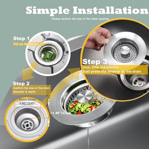 Sink Drain Strainer 3 in 1, 304 Stainless Steel Pop Up Sink Stopper
