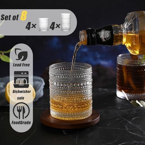 Hobnail Drinking Glasses Set of 8, 12 oz Highball Glasses & 10 oz