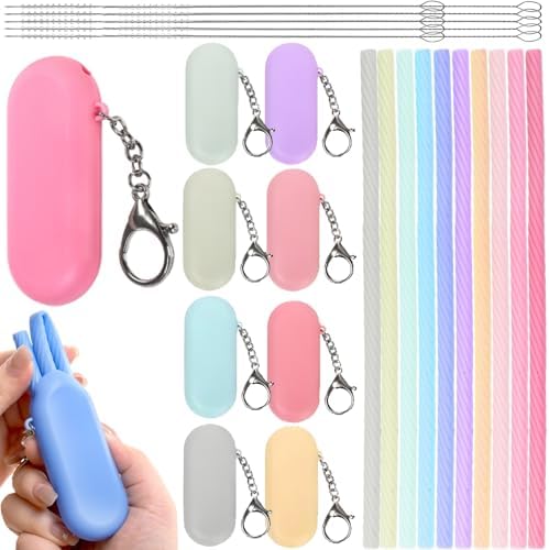 Set of 10 Silicone Collapsible Straws with Carrying Case