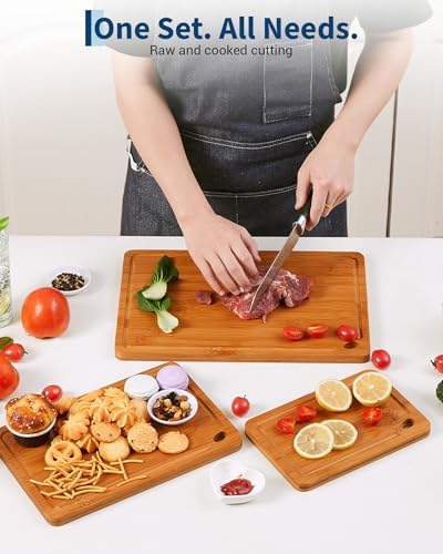 Garvee Multi-Size Bamboo Cutting Board Set with Deep Juice Grooves
