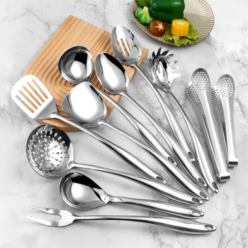 304 Stainlss Steel Kitchen Utensils Set, 11 Pcs Long Metal Cooking