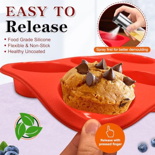 Walfos Silicone Muffin Pan - 6 Cup Non-Stick Silicone Cupcake Pan