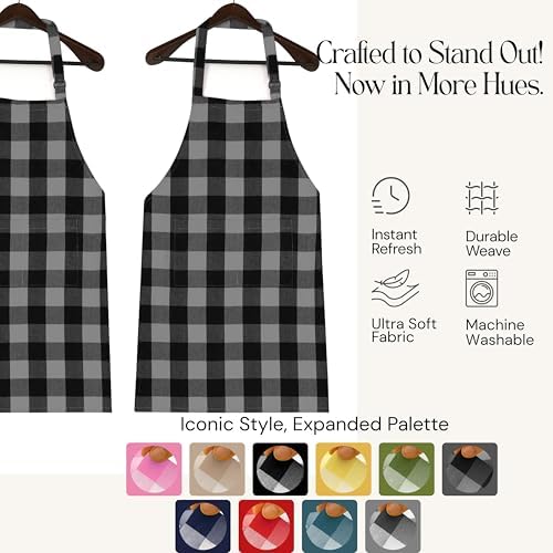 Buffalo Gingham Check Kitchen Bib Aprons, 2 Pack, 100% Cotton