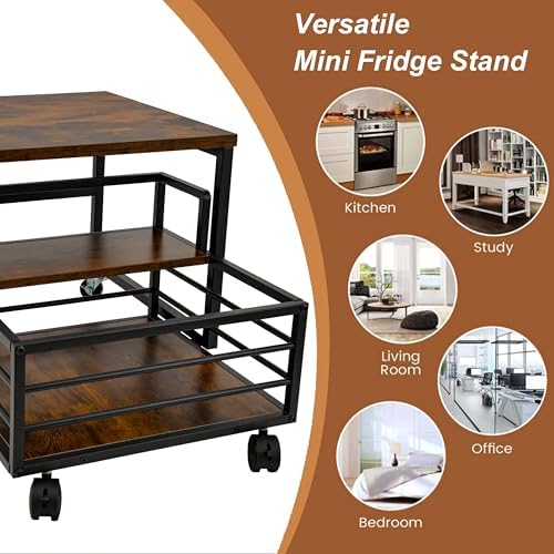 Mini Fridge Stand with Storage Moblie Fridge Table with Drawer Basket