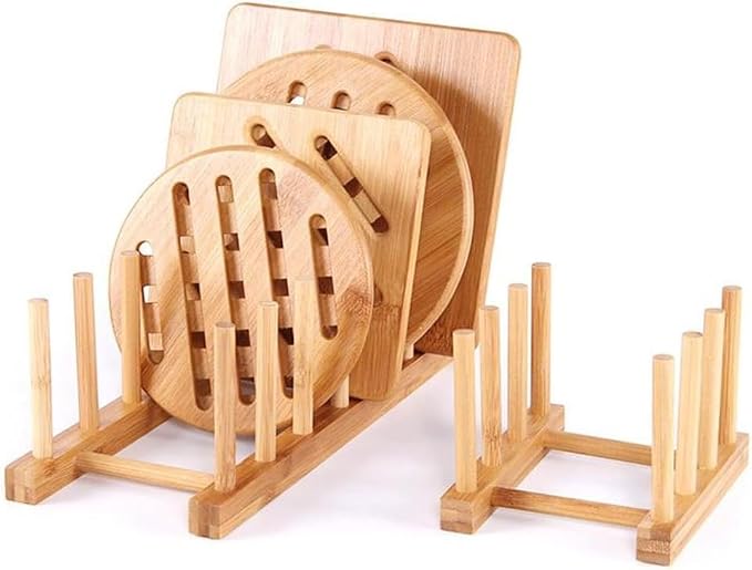 YWSHF 2 PCS Bamboo Wooden Dish Rack Dishes Drainboard Drying Drainer Storage - Image 5