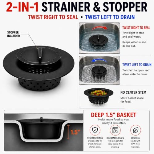 2-in-1 Kitchen Sink Strainer and Stopper, 1 Pack