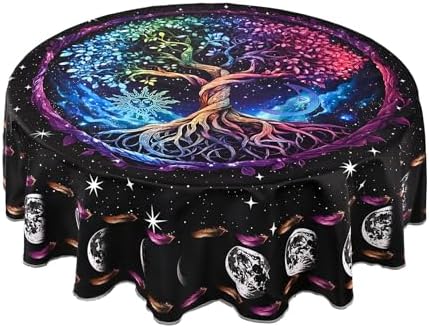 juniissl Sun Moon Tree Tablecloth Washable Round Table Cover for