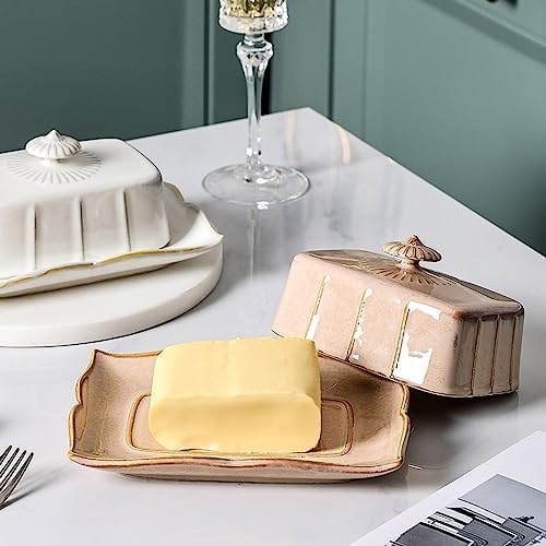 WAIT FLY Vintage Ceramic Butter Dish with Lid for Kitchen Countertop