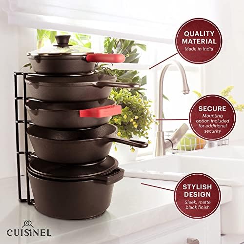 Cuisinel Pan Organizer for Cast Iron, XL 5-Tier Rack, Matte Black