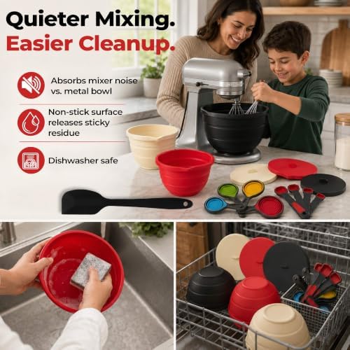 15-Piece Collapsible Silicone Mixing Bowl Set with Lids & Spatula