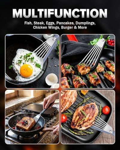 Fish Spatula Turner,Thin Slotted,Stainless Steel With Silicone Edge,2