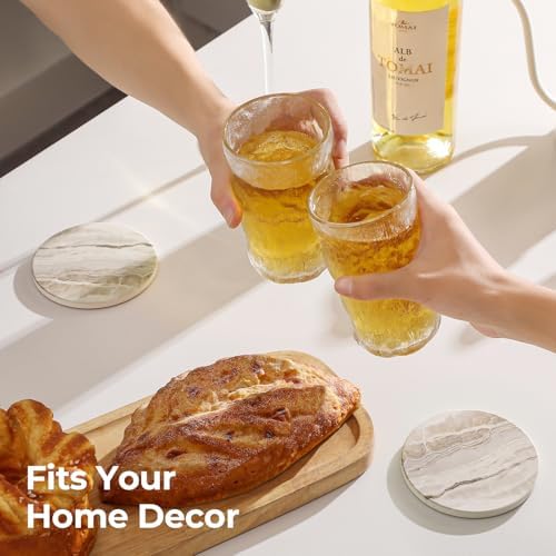 LIFVER Coasters Set of 6, Absorbent Drink Coasters, Marble Style