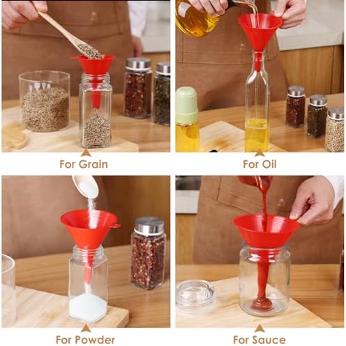 4 PCS Plastic Kitchen Funnel Set with Clean Brush, Food Grade Funnel