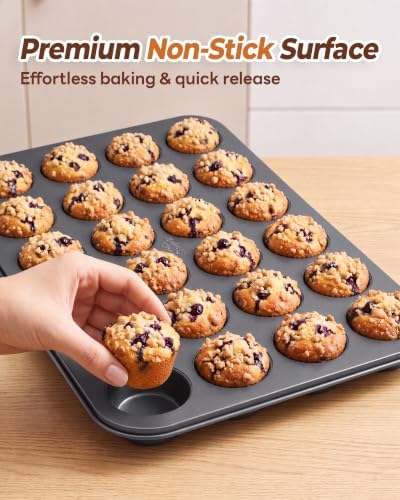Bake Choice Mini Muffin Pan, Nonstick 24 Cup Mini Cupcake Pans