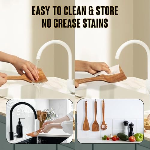 11-Piece Teak Wooden Utensil Set with Holder