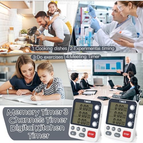 2-Piece Digital 3-Channel Kitchen Timers, Magnetic Countdown