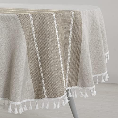 HOMBYS Solid Embroidery Oval Tablecloth with Tassels for Oval Table