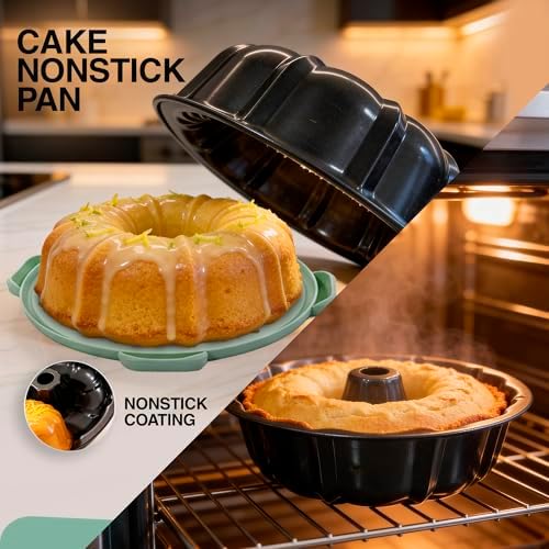 10in Buntz Cake Pan Non Stick & 12in Cake Carrier w/Lid-Handle,Mint