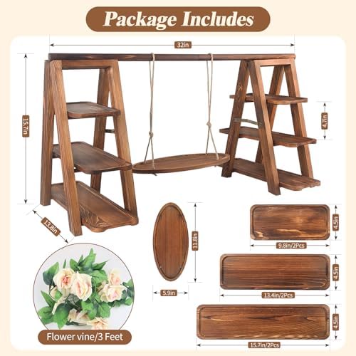 Wisreach Wooden 3 Tier Cupcake Stand with Swing and Flower Decoration