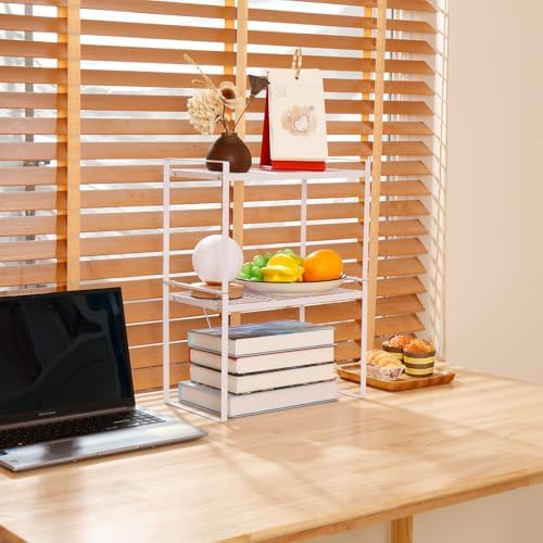 MiaLi Cabinet Organizer Shelf, Set of 2 Metal Counter Shelves Spice Rack, Stackable Kitchen Bathroom Organizers and Storage, White