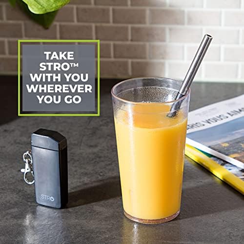 STRO Portable Reusable Metal Straw with Travel Case & Built-in