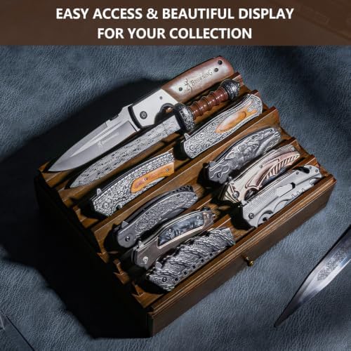 Wooden Knife Display Case with Clear Lid, Walnut
