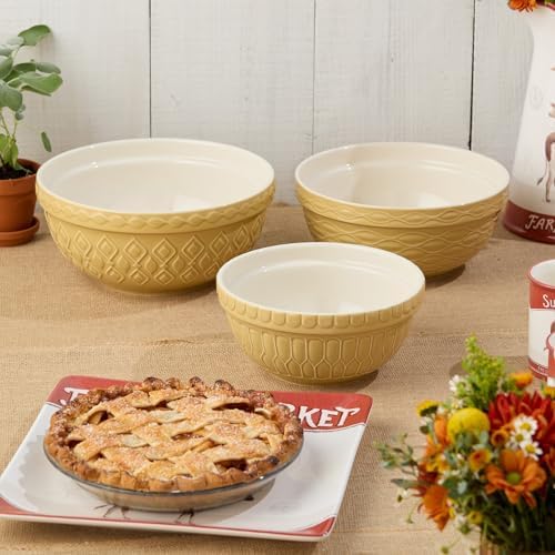 Vintage Farm Stoneware Mixing Bowl Set, 3-Piece, Includes 2 Qt, 3 Qt &