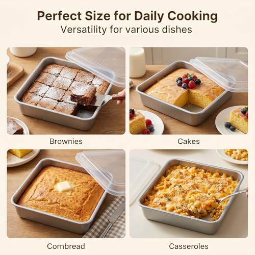 E-far 8 x 8-Inch Baking Pan with lid, Square Cake Brownie Baking Pans