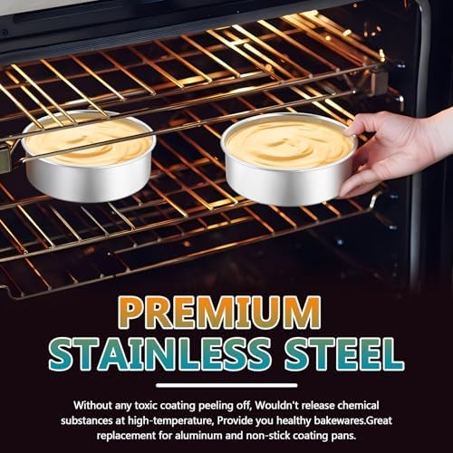 P&P CHEF 5 Inch Round Cake Pan Set of 3, Stainless Steel Baking Cake
