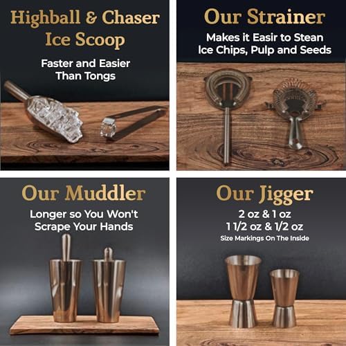 Highball & Chaser Bartender Kit with Espresso Bamboo Stand. Beautiful
