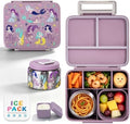 Kids Bento Lunch Box with 8oz Thermo, Ice Pack & Dividers for School