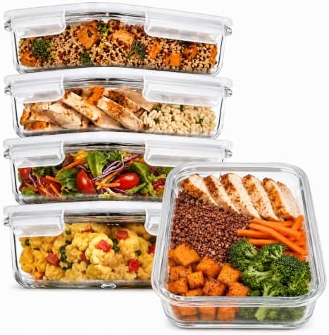 PrepNaturals 5 Pack 30oz Glass Meal Prep Containers