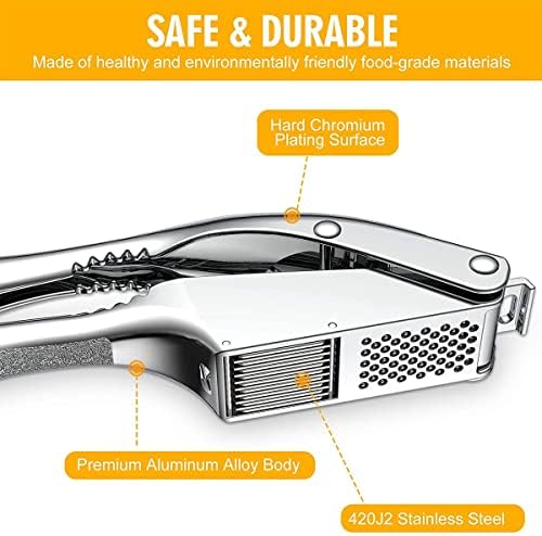 2-in-1 Stainless Steel Garlic Press and Slicer, Silver
