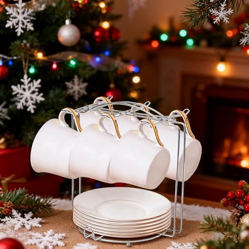 Tea Cups and Saucers Holder,Metal Tea Cups Coffee Cups Rack