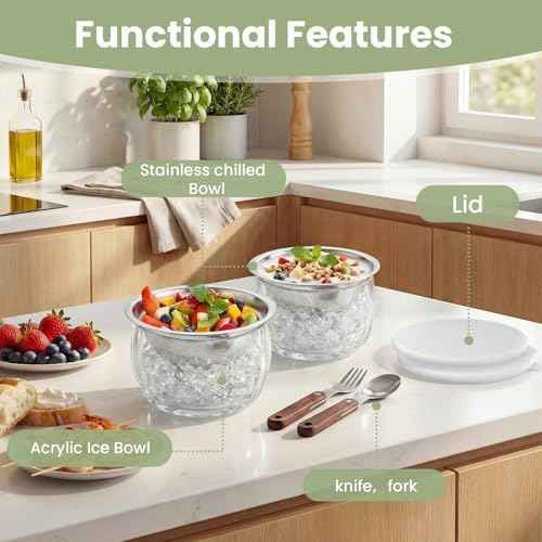 Chilled Dip Bowls with Lids, 2-Pack Dip Bowl with Ice Holder
