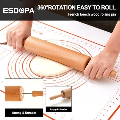 Classic Wood Rolling Pin - Wooden Rolling Pins for Baking Silicone Mat