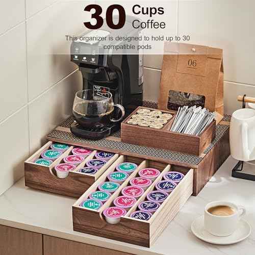 SMARTAKE Wooden Coffee Pod Organizer Storage Box Coffee Tea Organizer