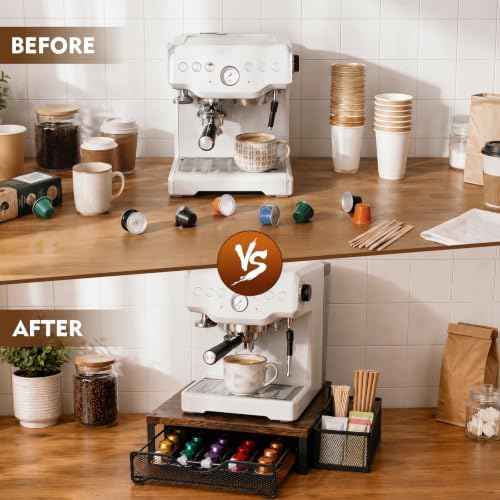 Coffee Pod Holder for Counter,Coffee Station Organizer with Sliding Basket