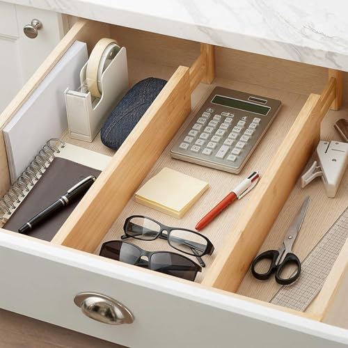 Fabsome Drawer Divider 6 Pack, Bamboo Kitchen Dividers Organizers