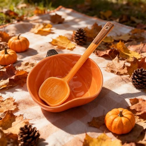 Orange Pumpkin Bowls Spoon, 6 oz Fall Ceramic Ramekins, Set of 6