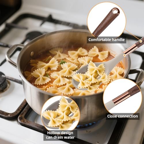 MANJIA Silicone Slotted and Solid Cooking Spoons Set, 2 Piece, Khaki