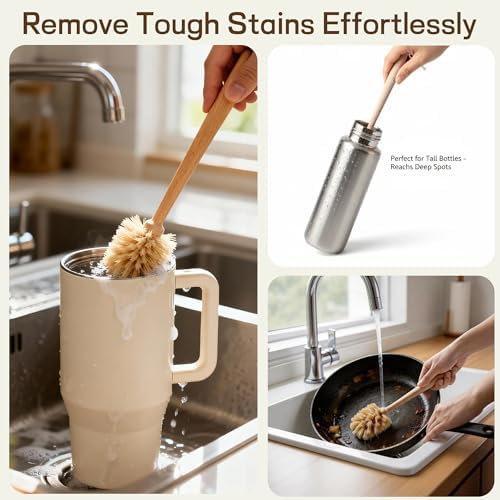 Bottle Brush Cleaner,Solid Beech Wood Handle Tapered, Non-Scratch for