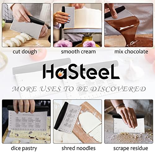 HaSteeL 2Pcs Bench Dough Scraper, Stainless Steel Griddle Chopper
