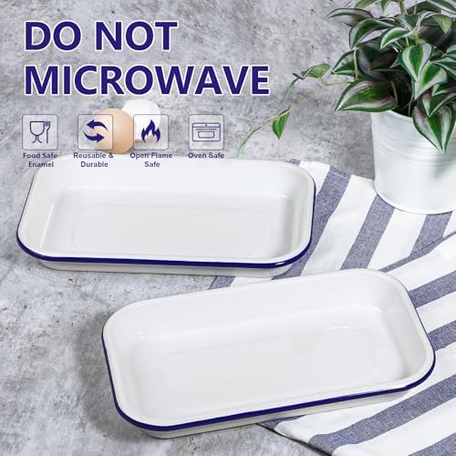 Webake Enamelware 1/8 Sheet Pan, 2 Pack Enameled Steel Small Baking