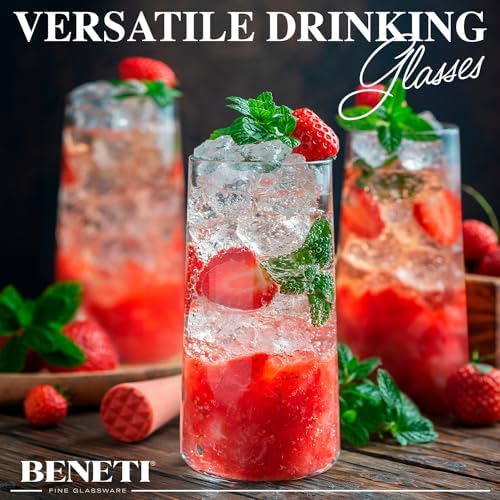 BENETI Modern Crystal Glass Cups, Tall Highball Drinking Glasses Set